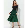 thumbnail image 3 of INSPIRE CHIC Jupe Midi Évasée Plissée en Velours à Taille Haute Élastique pour Femme, 3 of 6