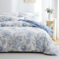 thumbnail image 3 of JOLUSERE Duvet Cover Queen Size,3 Pieces Botanical Floral Leaf Reversible Bedding Set,Light Blue White, 3 of 11