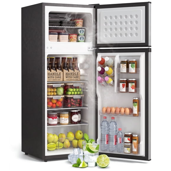 HOMCOM Mini-Frigo de 7,7 Pi3 avec Congélateur, Thermostat Réglable, Argent