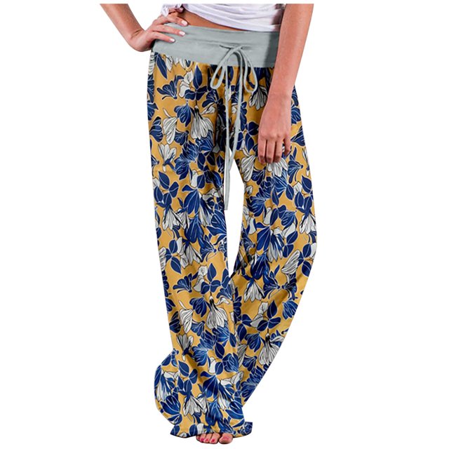 Birdeem Womens Spring/Summer High Waist Pants Printed Fashion Flower Print Waist Wide Leg Pants