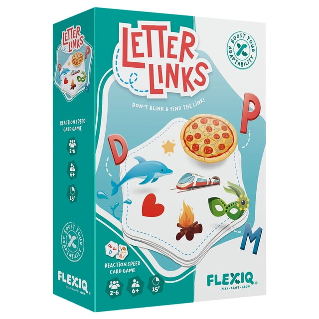 Liens de Lettres - Jeux de Cartes à Vitesse de Réaction - 6+: Vue Centrée de Cartes Montrant des Visages de Lettres Associée à des Icônes d'Images Simples; Jeu de Cartes Familial à Vitesse de Réaction pour 2 à 6 Joueurs, 60 Cartes Recto Verso pour la Reconnaissance des Lettres et l'Appariement Image-Lettre, Souvent Utilisé pour des Échauffements Rapides en Classe Ou pour le Jeu en Voyage.