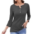 thumbnail image 1 of Timegard Tops for Women Long Sleeve Notched V-Neck Button Shirts Solid Color Fall Casual Loose Comfy Tops, 1 of 5