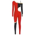 thumbnail image 3 of Raenseen Womens' Long Sleeve Unitard Gymnastics Ballet Dance Bodysuit Metallic Color Block Jumpsuit Red XXL, 3 of 5