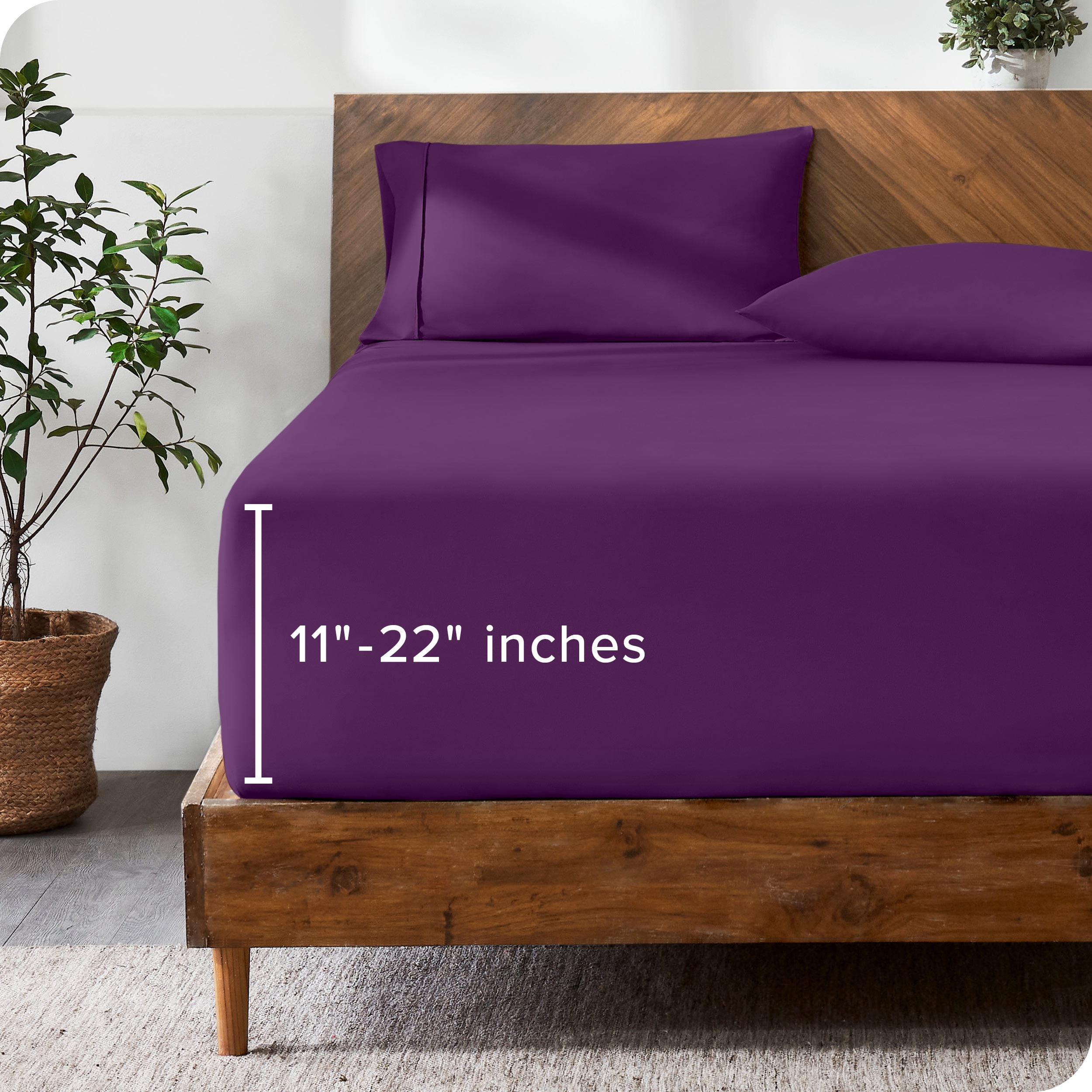 Bare Home Drap-Housse - Poche Extra Profonde de 22 Pouces - Premium 1800 Collection - Très Grand Simple, Prune