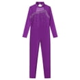 thumbnail image 2 of TiaoBug Combinaison de Patinage Artistique pour Filles, Col Montant en Strass, Tenue de Compétition, Violet, 8, 2 of 7