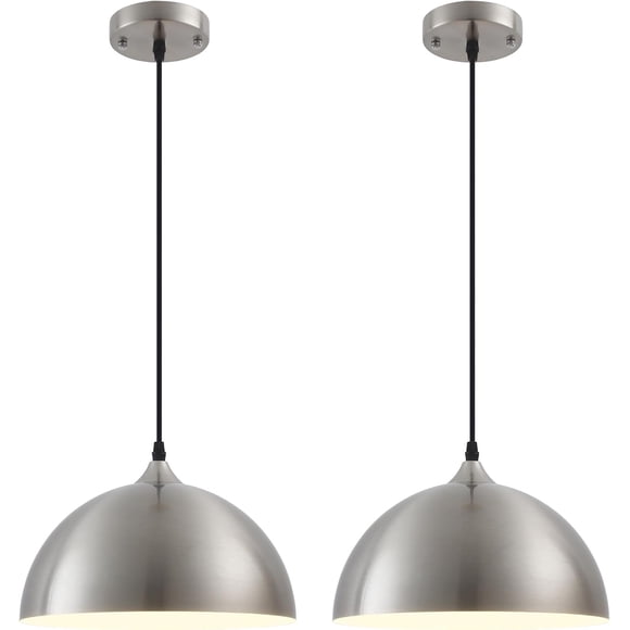2 Packs GUSTELL Brushed Nickel Kitchen Pendant Light 11.8inches Farmhouse Pendant Light,Dome Pendant Light,Pendant Lights Kitchen Island for Living Room, Bedroom, Dinning Room, Office