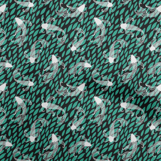 oneOone Viscose Chiffon Green Fabric Asian Japanese Koi Fish Craft Projects Decor Fabric Printed by The Yard 42 Inch Wide