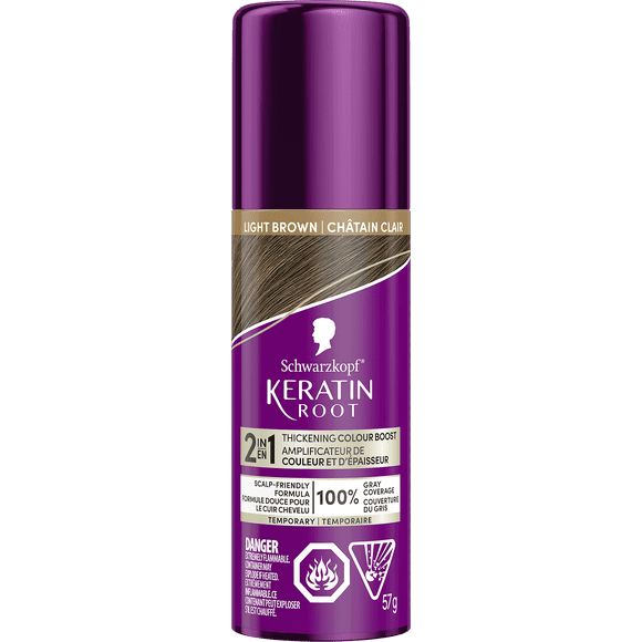 Schwarzkopf Keratin Root Temporary Hair Colour Spray, Light Brown - Salon Inspired Temporary Hair Dye, for up 100% Grey Coverage and Thicker Looking Roots, Ammonia free