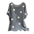 thumbnail image 1 of Birdeem Femme Vintage Mélange de Coton Col Rond Manches Courtes Imprimé Floral Haut T-Shirts Blouse, 1 of 1