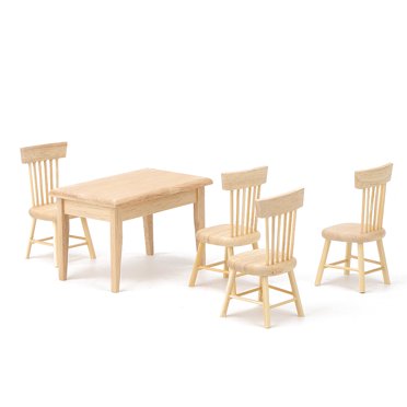 Wchiuoe Wood Dollhouse Miniature Furniture, Dollhouse Dining Table Chair, For Kids Adults