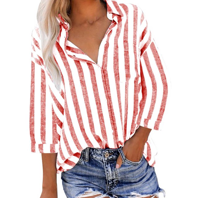 Xihbxyly Hauts Grande Taille pour Femmes Manches 3/4 Mode Féminine Décontractée Imprimé Manches Courtes Col Rond Chemisiers Chemises Offres Hebdomadaires