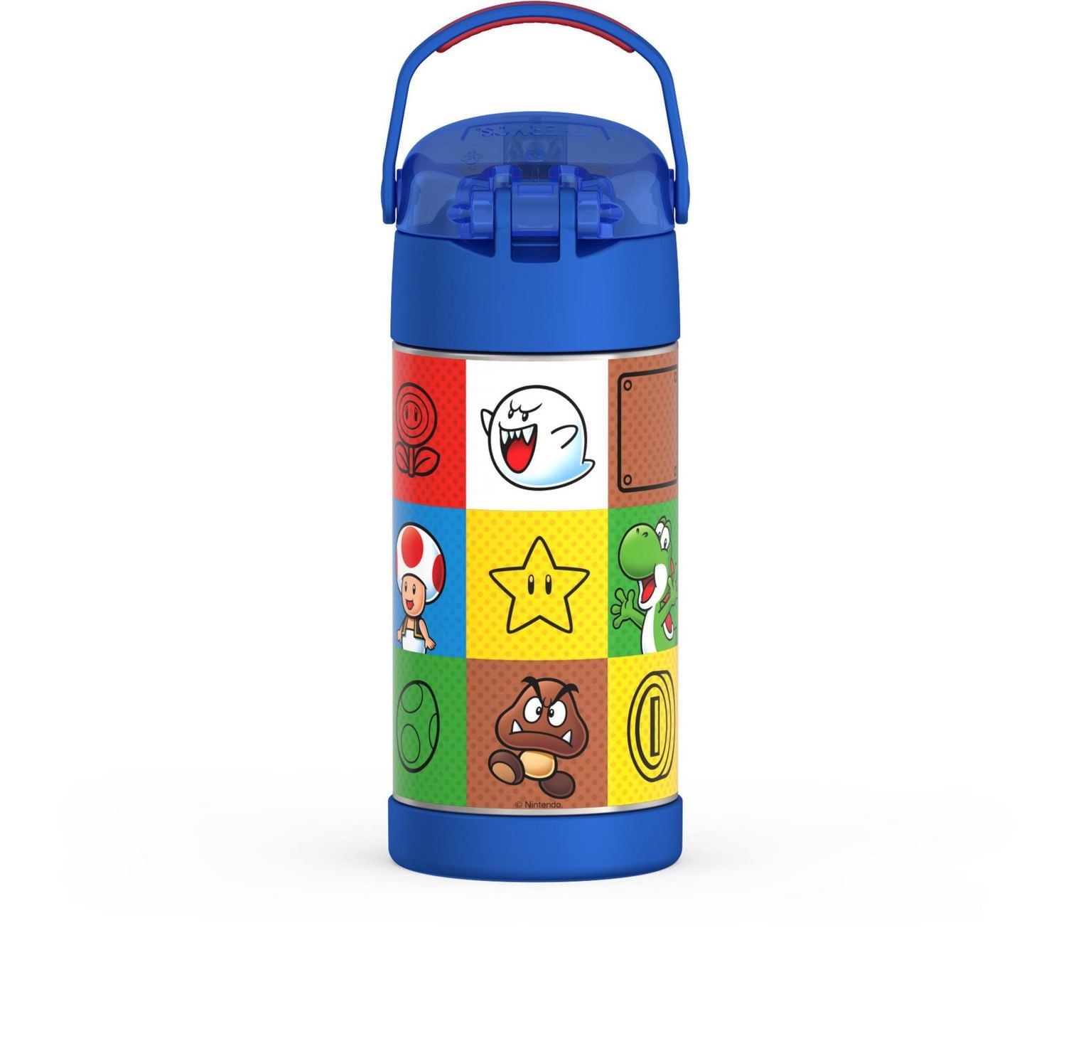 Thermos Kids Vacuum Insulated Funtainer Water Bottle with Flip Up Straw, 355ml, Super Mario, Back to School Supplies