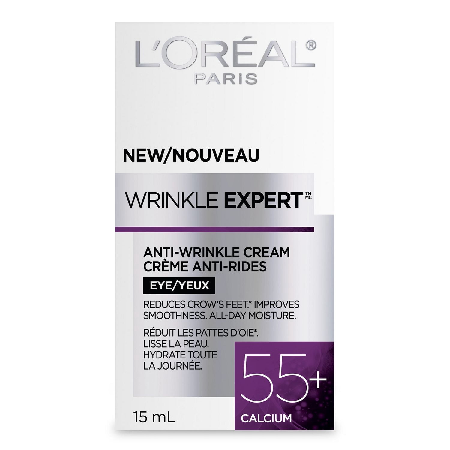 L'Oreal Paris Wrinkle Expert 55+ Crème Yeux Anti-âge avec Calcium, 15 mL