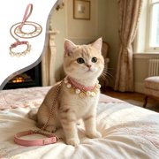 Lisbinx Pet Dog Cat Leash with Reinforced Cord, 121 cm Length, 1 Width, Pink and White, Lightweight Hand Leash for Small Medium Pets