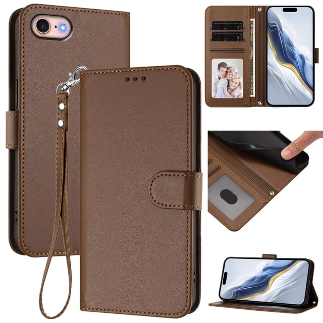 GANGXUN Wallet Case for iPhone 6/7/8 – Magnetic Closure, RFID Blocking, Wrist Strap, Wireless Charging Compatible