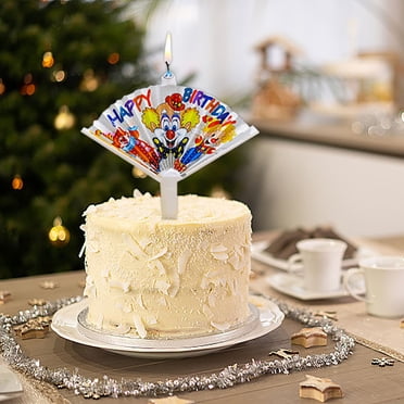 EGNMCR Cadeaux de Fête, Décorations de Fête, Fournitures pour Événements et Fêtes Bannière de Bougie d'Anniversaire en Forme d'Éventail Clown Décoration de Gâteau Amusante pour Enfants Arrangement de Gâteau Bougie de Gâteau d'Anniversaire en Forme d'Éventail