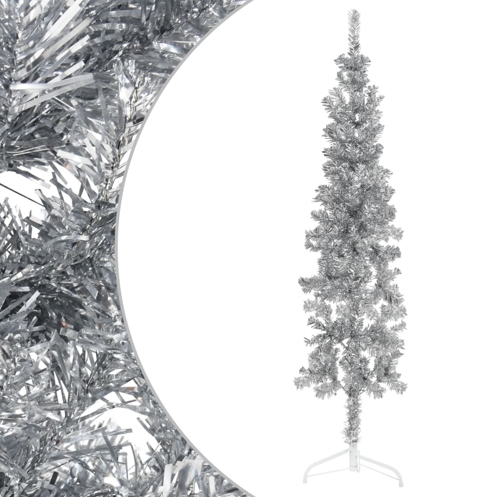 vidaXL Slim Artificial Half Christmas Tree with Stand Silver 240 cm
