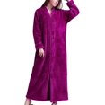 thumbnail image 1 of Ladies Zip Fleece Waffle Long Dressing Gown Fluffy Towelling Bathrobe Sleepwear, 1 of 5