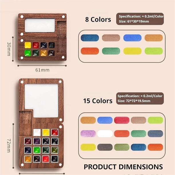 Kit Aquarelle Tobios – Palette Noyer 8 Ou 15 Couleurs – Set De Peinture Voyage – Carnet + Pinceau – Idéal Artistes Débutants Et Pros