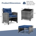 thumbnail image 3 of Costway 5 Piece Patio Rattan Furniture with 2 Ottomans & Tempered Glass Coffee Table Navy + Mix Gray, 3 of 10