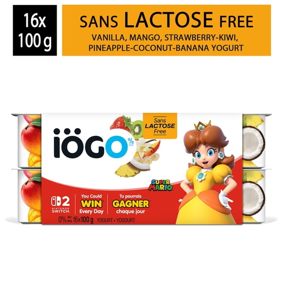 iÖGO yogourt 0 % sans lactose fraise-kiwi, mangue, noix de coco-ananas-banane, vanille, Pots de yogourt