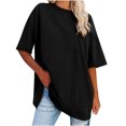 thumbnail image 1 of Plebaso T-Shirts Surdimensionnés pour Femmes 2025 Manches Courtes Hauts Amples Col Rond Décontracté Uni T-Shirts Basiques pour Femmes, 1 of 5