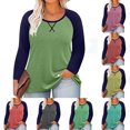 thumbnail image 1 of Yuyuzo Hauts pour Femmes Grande Taille à Manches Longues à Blocs de Couleur, Col Rond, Coupe Ample, Tunique Confortable, 1 of 7