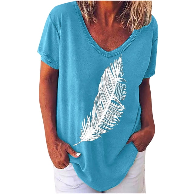 Pompotops Mode T-shirt Décontracté à Manches Courtes Col en V pour Femmes Été