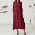 thumbnail image 1 of Pisexur Robe à Manches Longues à Col en V Mode Décontractée Col en V Boutonnée Robe en Coton et Lin à Manches Longues avec Poche Robe Longue Unie Robe pour Femmes, 1 of 5