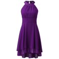 thumbnail image 4 of XDZJLR Womens Dresses formal Solid Halter Neck Button Chiffon Splice A Line Skirt, 4 of 5