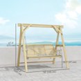 thumbnail image 3 of Outsunny Balançoire de Porche à 3 Places avec Support et Tables d'Appoint, Bois Naturel, 3 of 10
