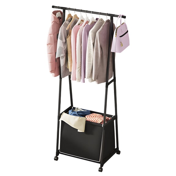 yeacher Panier à Linge Portable Multifonction et Support à Vêtements avec Roues, Conception à Tige Simple Gain de Place pour Chambre, Noir
