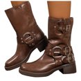 thumbnail image 1 of Buckle Mid Calf Motorcycle Riding Boots for Women Fashion Studded Punk Square Toe Wide Calf Cowboy Booties, 1 of 6
