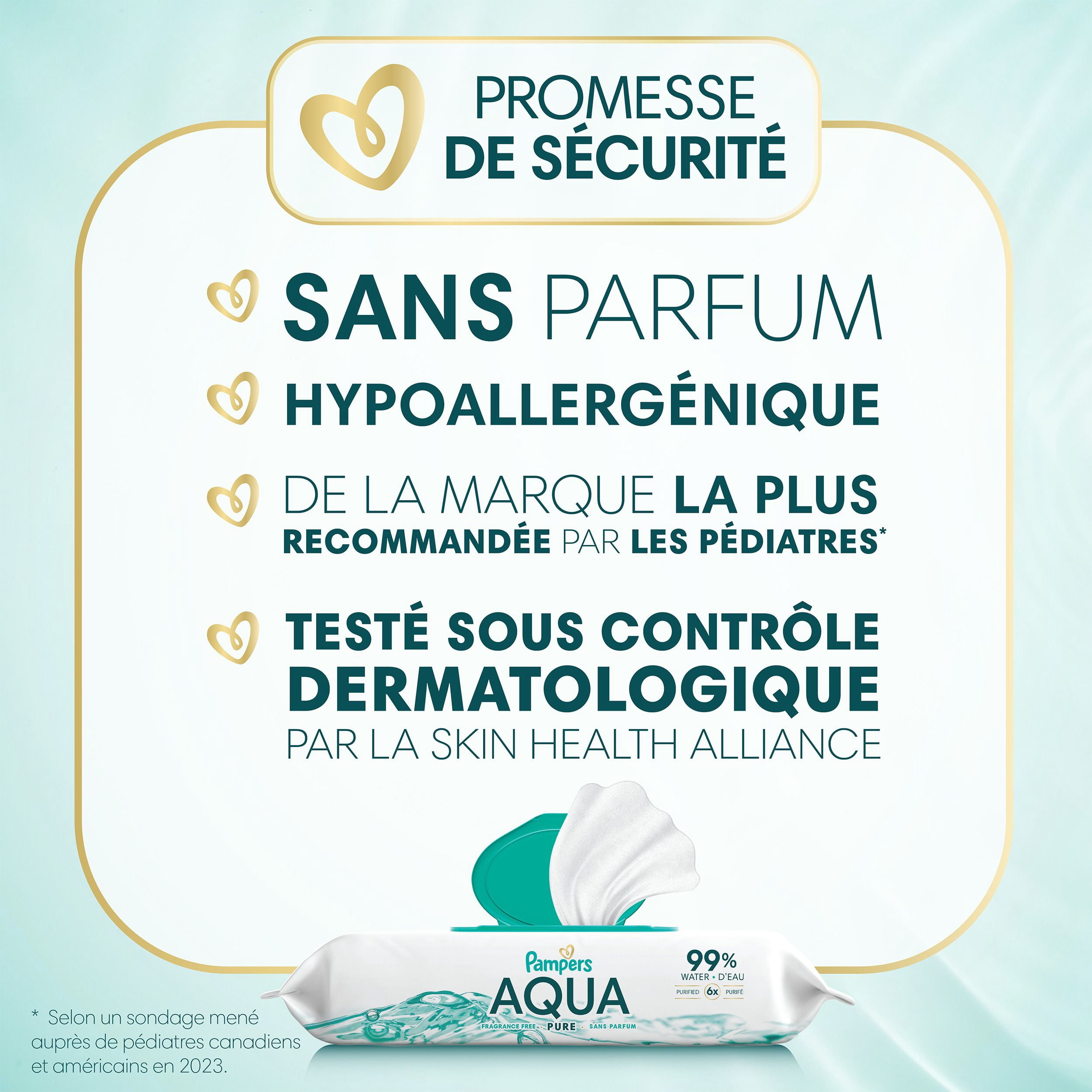 Lingettes pour bébés Pampers Aqua Pure, 99 % d’eau, sans parfum, non parfumées, à base d’eau, lingettes pour bébés à usage multiple, total de 112 lingettes pour bébés (2X emballages rabattables)