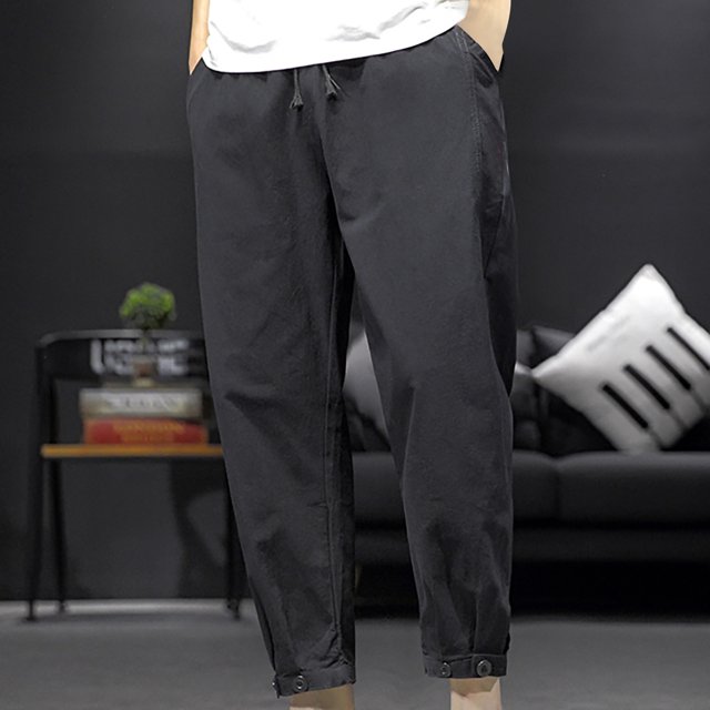 RXIRUCGD Pantalon Décontracté d'Été pour Hommes avec Boutons, Taille Élastique et Poches, Noir, Taille : 4TG