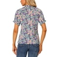 thumbnail image 3 of INSPIRE CHIC Women's Blouse Floral Ruffled Short Sleeve Ruffle Neck Casual Blouses XS Black Purple, 3 of 6