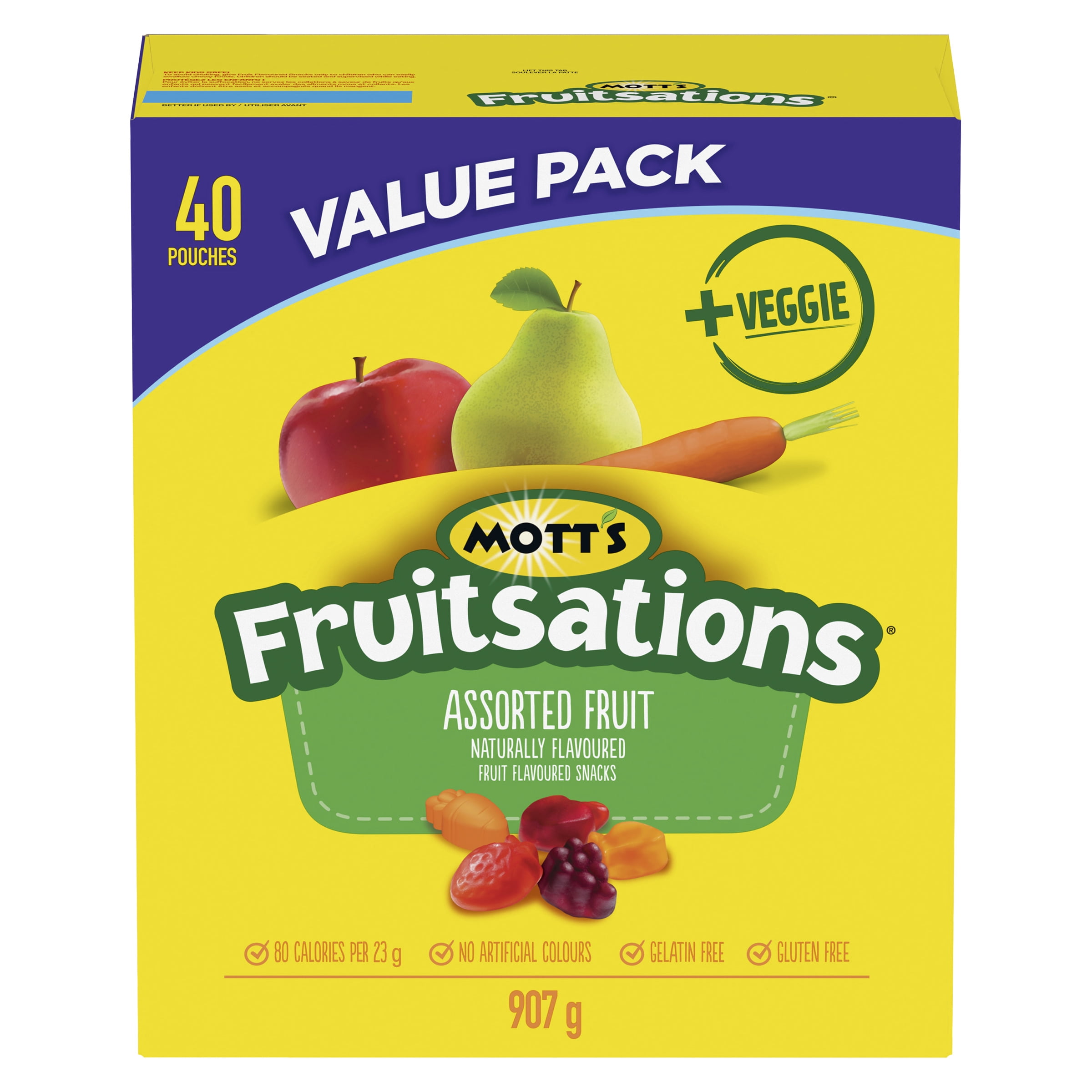 Mott's Fruitsations + Veggie Gluten Free Assorted Fruit Flavoured Snacks, Kids Snacks, 40 Packs