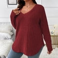 thumbnail image 2 of Besolor Plus Size Long Sleeve Tops for Women V Neck Pullover Sweaters Loose Dressy Curvy Hem Spring Fall Tunic Shirts, 2 of 7