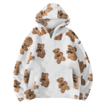 Long Hoodie for Womens Teddy Bear Hoodie - Winter Double-Sided Print, Long Sleeves, Hooded Teddy Bear Clothes