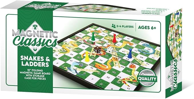Tradeopia Magnetic Classics – 10 Inch Snakes & Ladders Game, Durable Magnetic Family Board Game for Home & Travel Fun