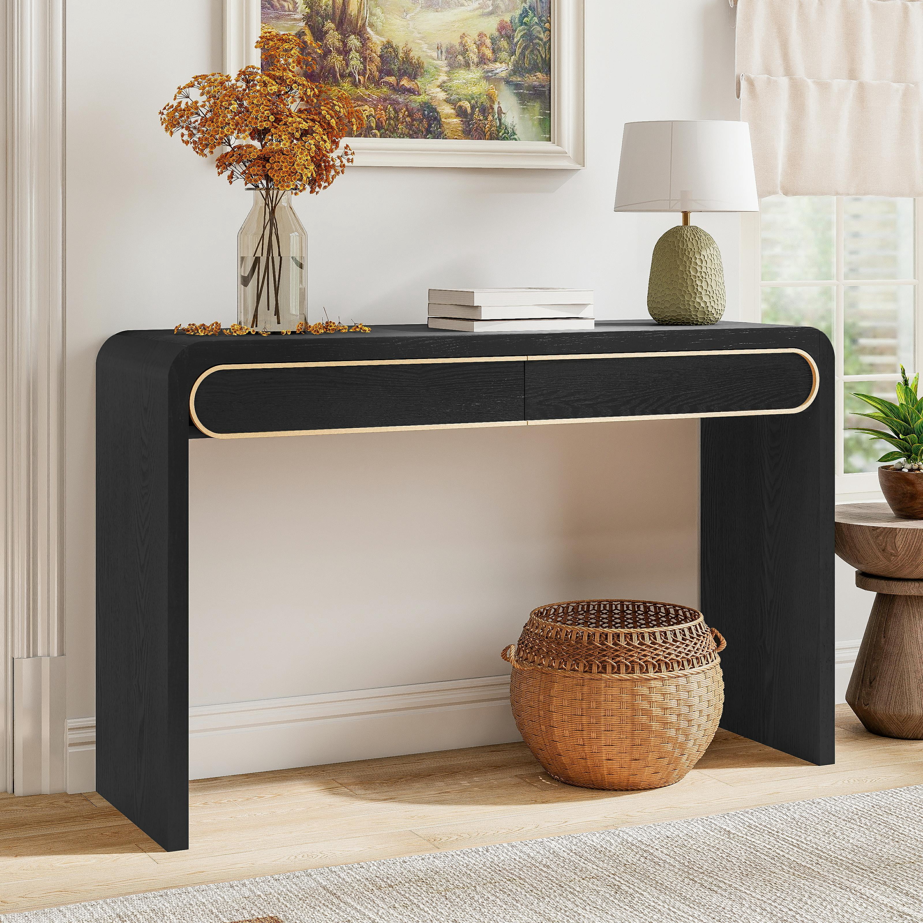 Noble House Table Console en Bois de Luxe avec Tiroir, Table Étroite pour Entrée et Canapé pour Salon, Couloir Ou Hall d'Entrée, Noir