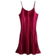thumbnail image 2 of INSPIRE CHIC Nuisette en Satin pour Femme, Ourlet à Volants, Bretelles Spaghetti, Grande Taille, Camisole Soyeuse, Robe de Nuit 3TG Bourgogne, 2 of 6