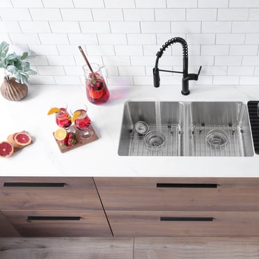 Stylish Dual Mount 29" Stainless Steel Double Bowl Kitchen Sink with Grids and Strainers S-414TG