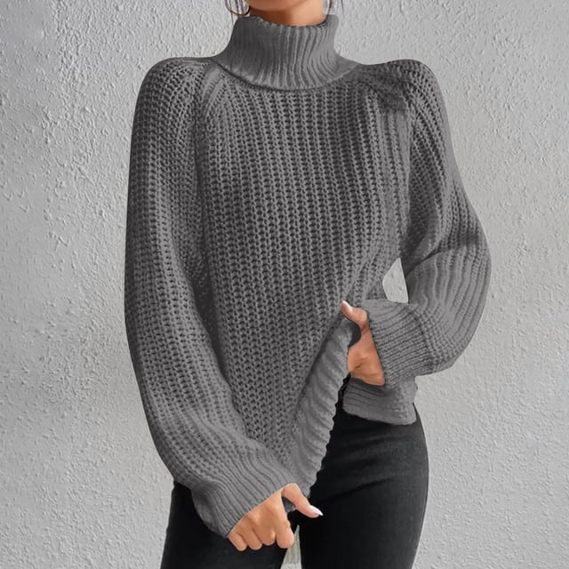 Meichang Chandail à Col Roulé Noir pour Femmes, Tricot, Hauts, Automne Hiver, Manches Longues, Chandail Chaud, Chandails Amples, Hauts, Chandails pour Femmes Grande Taille