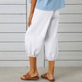 thumbnail image 5 of CHOK Ladies Capris with Pockets Cotton Linen Blend Drawstring Solid Womens Summer Pants Comfy Trousers(XL White), 5 of 5