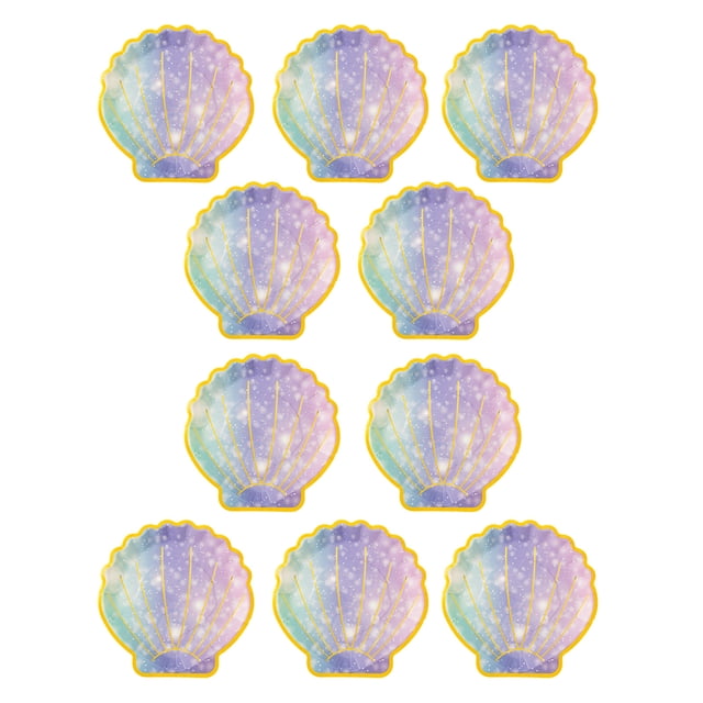 Fasiaou 10 Pack 9 Inch Exquisite Shell Shaped Paper Dinner Plates, Colorful Disposable Party Tableware for Sea Theme Birthday,C