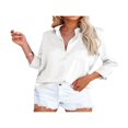 thumbnail image 1 of Women Button Down Satin Shirts  Long Sleeve Lapel Solid Color Relaxed Fit Office Work Blouse, 1 of 4