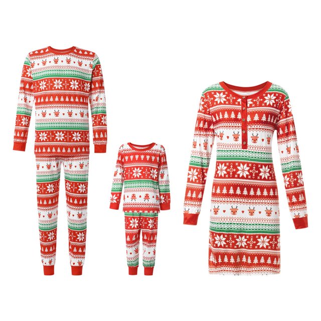 Ensembles de Pyjamas Assortis pour Famille Pyjamas de Noël Haut Imprimé avec Bas à Carreaux