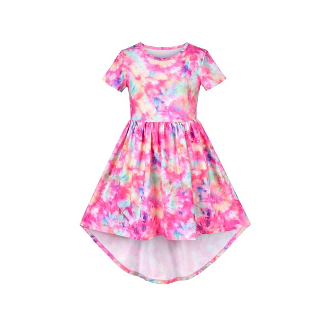 Robe Fille Ourlet Fée Style Teinture sur Nœuds Manches Courtes 4 Ans