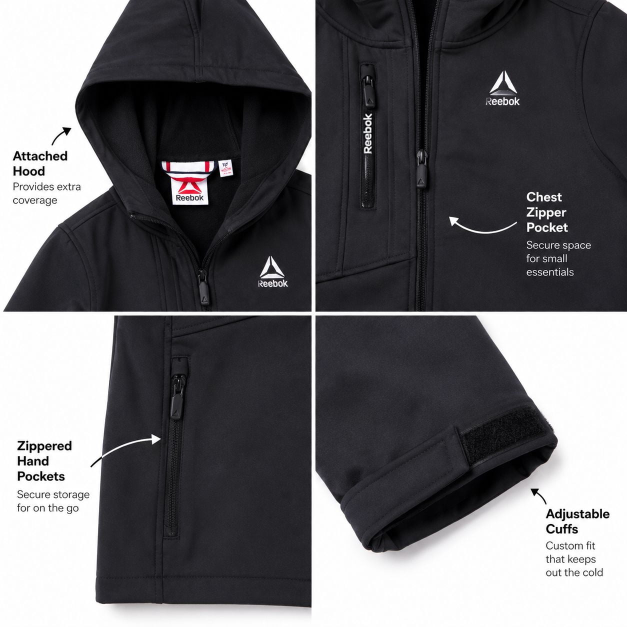 Manteau matelassé réversible Reebok pour garçons, tailles XS à XL